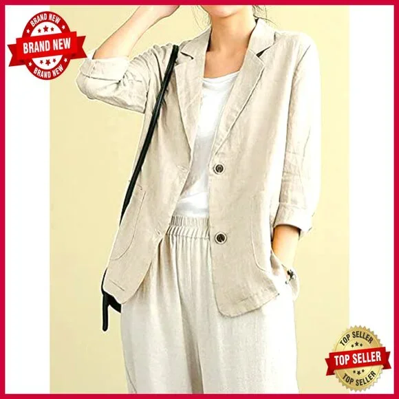 Cotton Linen Blazer Long Sleeve Casual Loose Fit Standard American Size